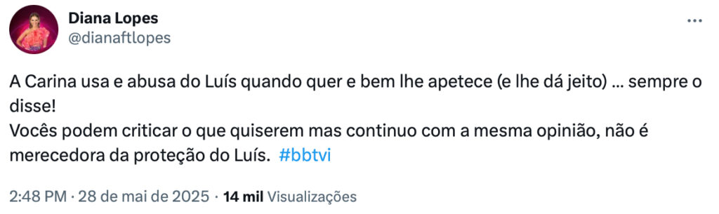 Big Brother - Carina Frias acusada por comentadora: "usa e abusa do Luís quando quer e bem lhe apetece"