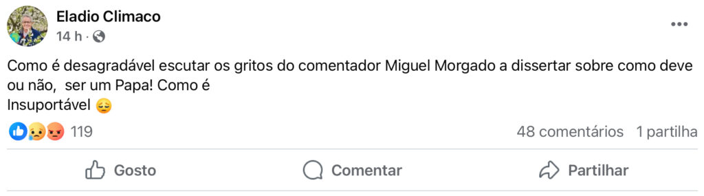 Eládio Clímaco atira-se a comentador da SIC: "desagradável, insuportável"