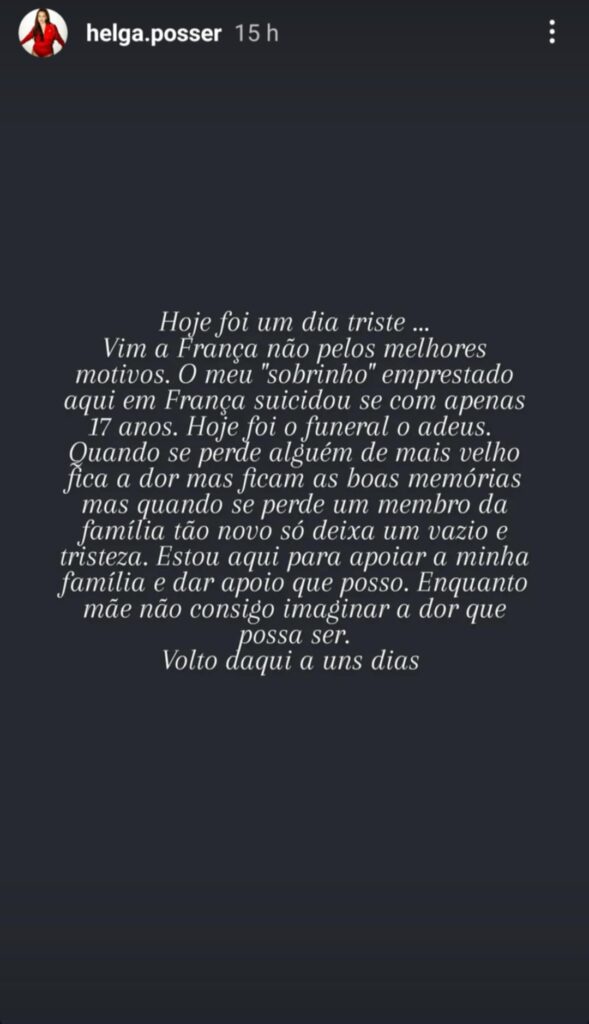 Helga Posser (Just Girls) de luto: "quando se perde alguém tão novo, só deixa um vazio e tristeza"