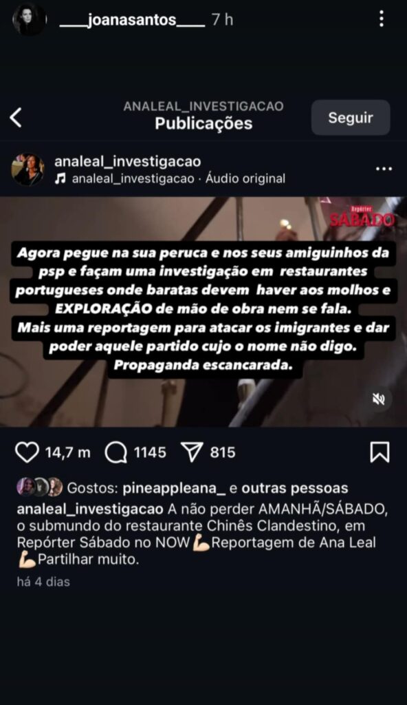 Joana Santos critica Ana Leal