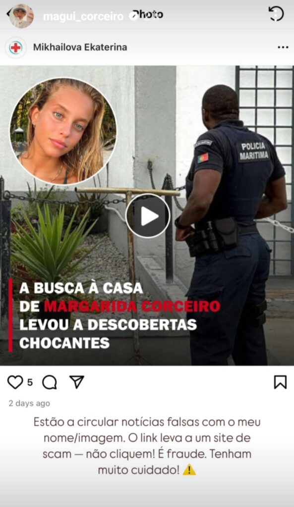 Nome de Margarida Corceiro usado em fraude e atriz alerta: "Tenham muito cuidado"