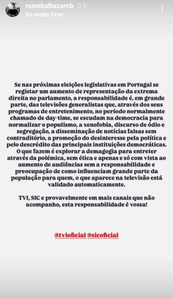 Nuno Baltazar atira-se à SIC e TVI: "Esta responsabilidade é vossa!"
