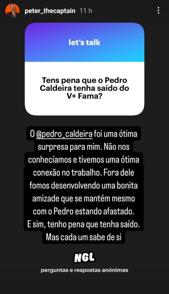 V+ Fama - Pedro Capitão lamenta saída de Pedro Caldeira do programa