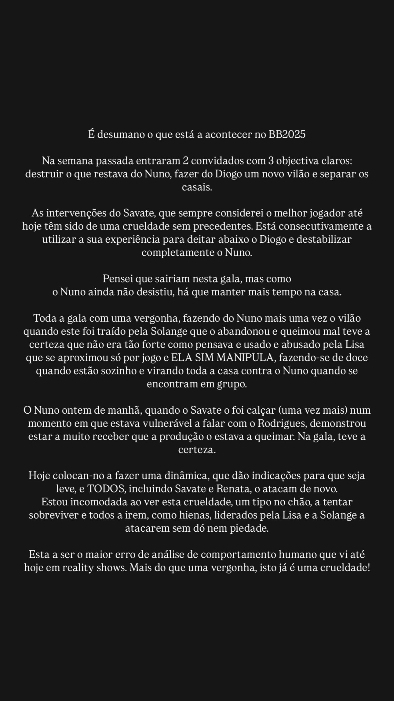 Susana Areal: “Isto já não é jogo, é crueldade” — duras críticas ao Big Brother 2025 e à TVI