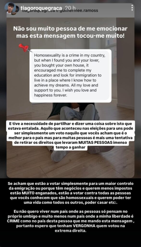 Tiago Graça - ex-concorrente de "O Triângulo" emociona-se com mensagem e faz desabafo