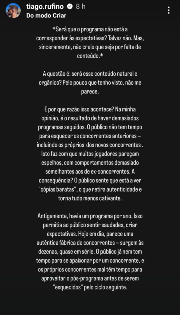"Big Brother 2025" aquém das expectativas? Tiago Rufino expõe a sua opinião