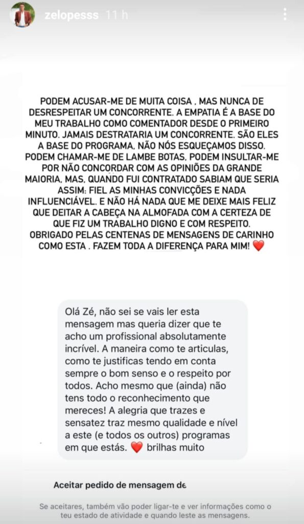 Zé Lopes: "Podem acusar-me de muita coisa, mas nunca de desrespeitar um concorrente"