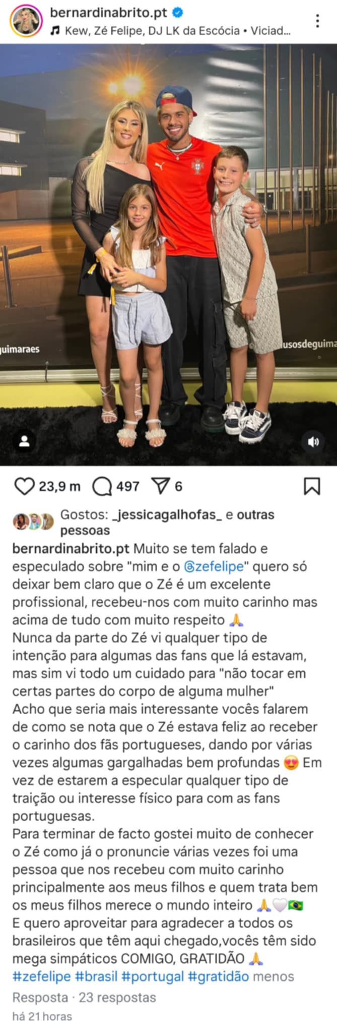 Bernardina Brito faz esclarecimento e é notícia no Brasil: "Muito se tem falado e especulado..." Bernardina Brito faz esclarecimento e é notícia no Brasil: "Muito se tem falado e especulado..."