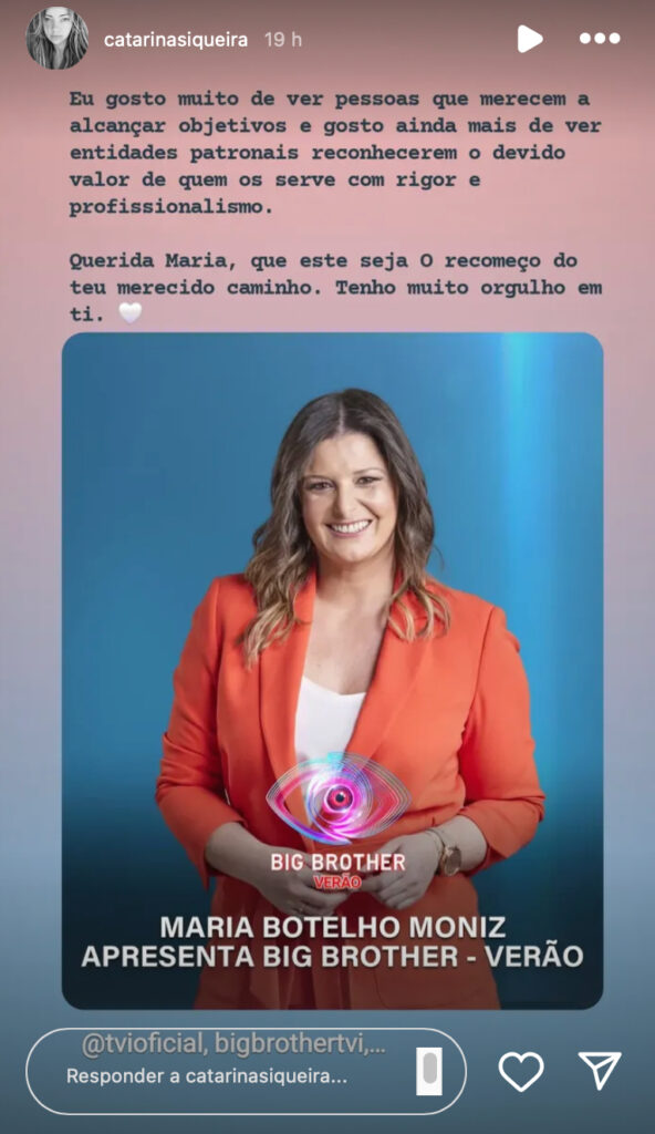 Maria Botelho Moniz vai apresentar o "Big Brother Verão". Catarina Siqueira felicita TVI e deixa mensagem à apresentadora