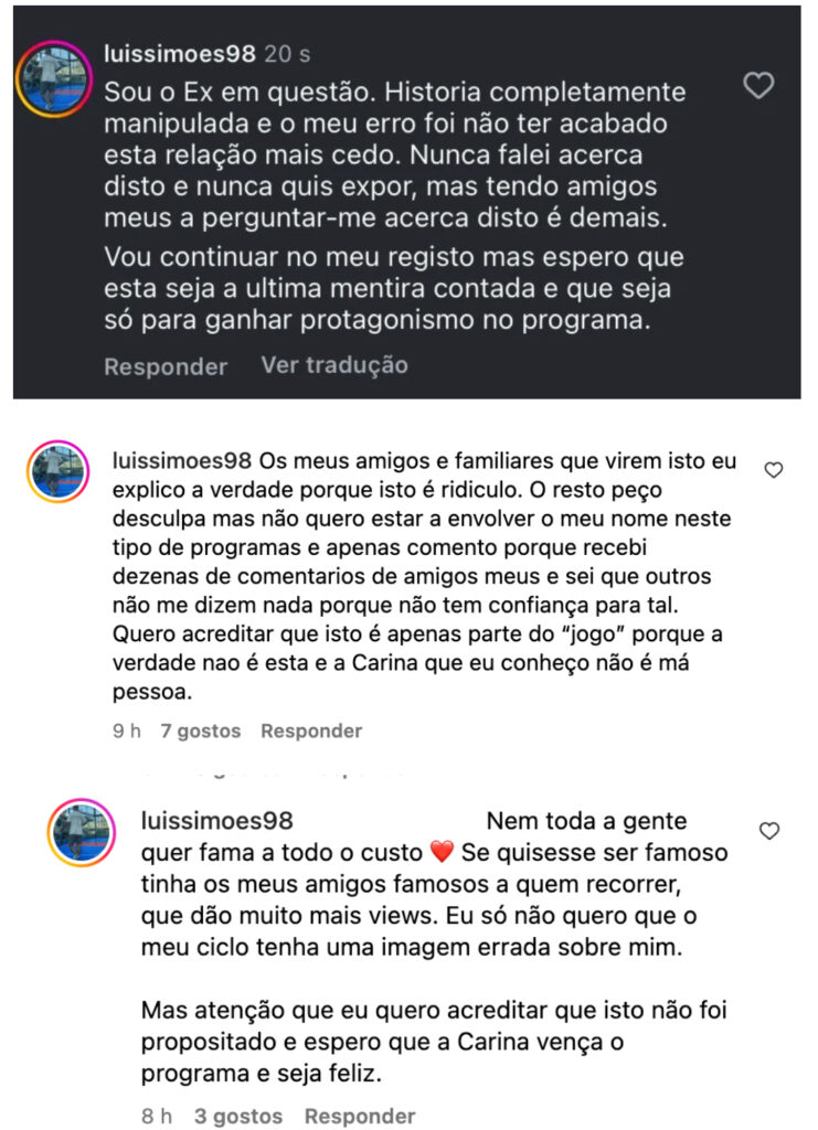 Big Brother: Carina Frias envolvida em polémica! "História completamente manipulada", afirma ex-namorado