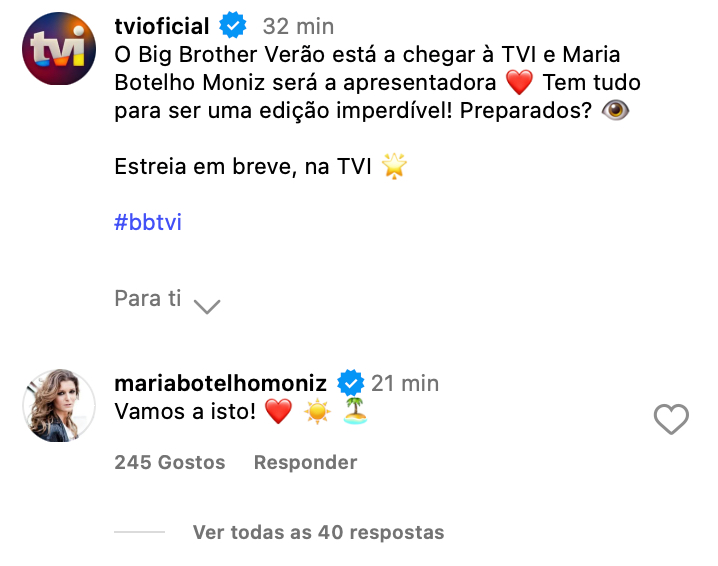 Maria Botelho Moniz reage após ser anunciada como apresentadora do "Big Brother Verão"