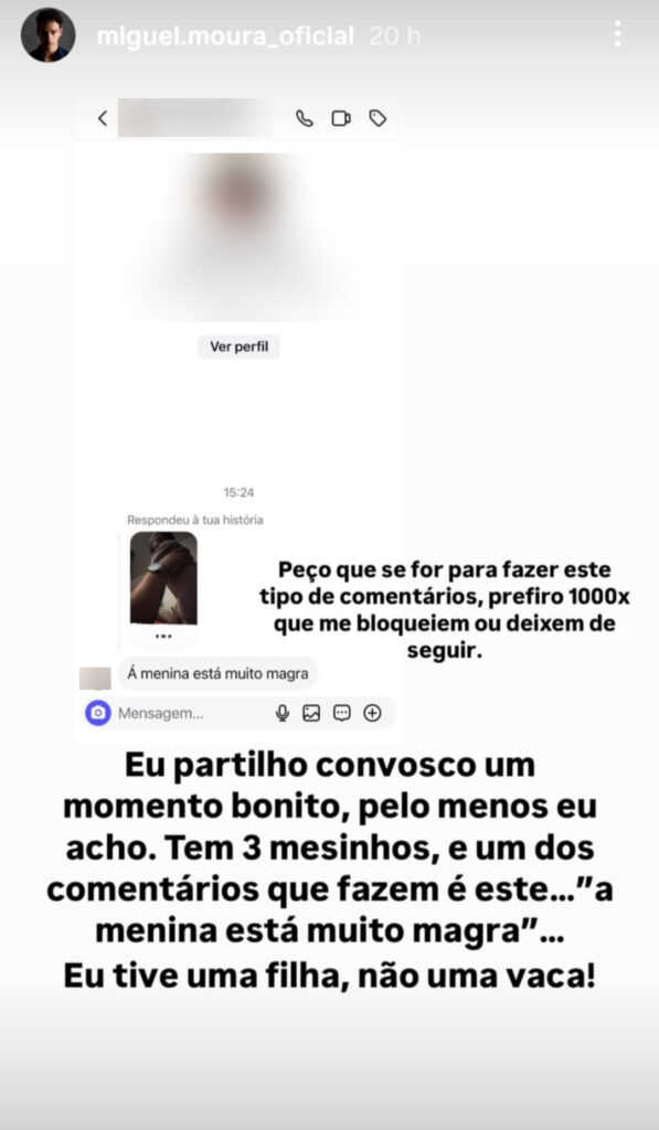 Miguel Moura revolta-se com comentário sobre a filha