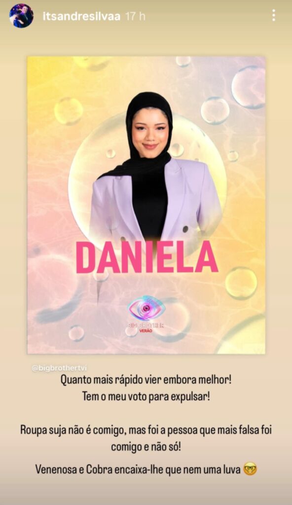 Daniela Ventura “foi a pessoa que mais falsa foi comigo”, atira ex-concorrente do Big Brother
