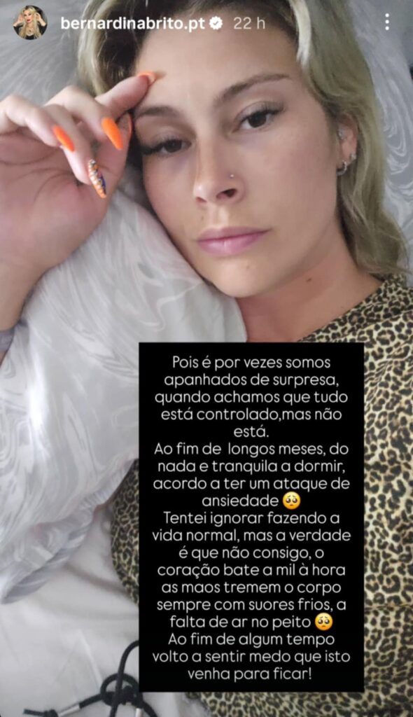 Após ataque de ansiedade, Bernardina Brito desabafa: "volto a sentir medo"