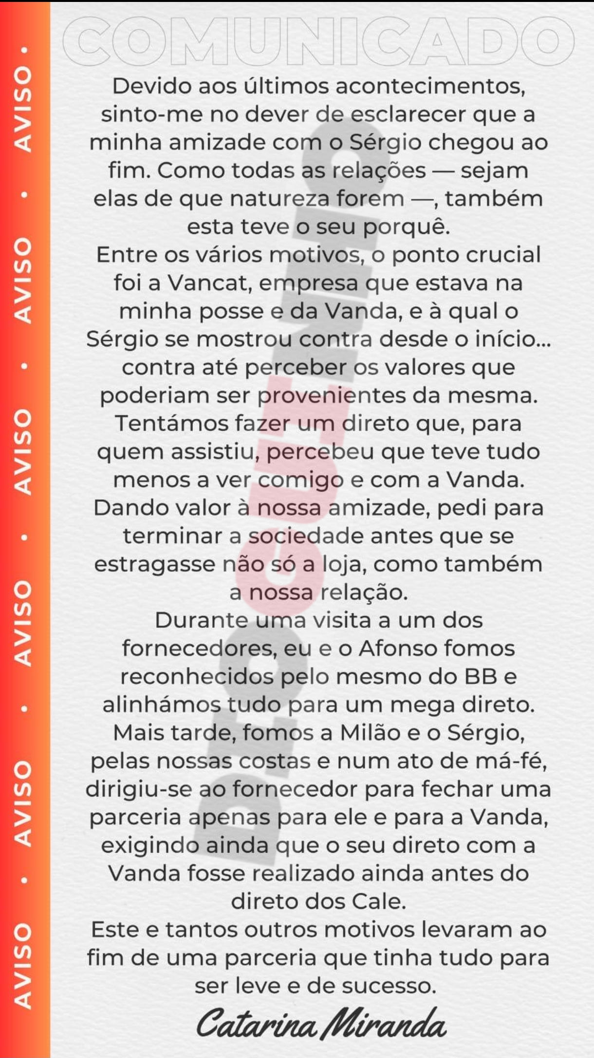 Catarina Miranda confirma o fim da amizade com Sérgio Duarte!