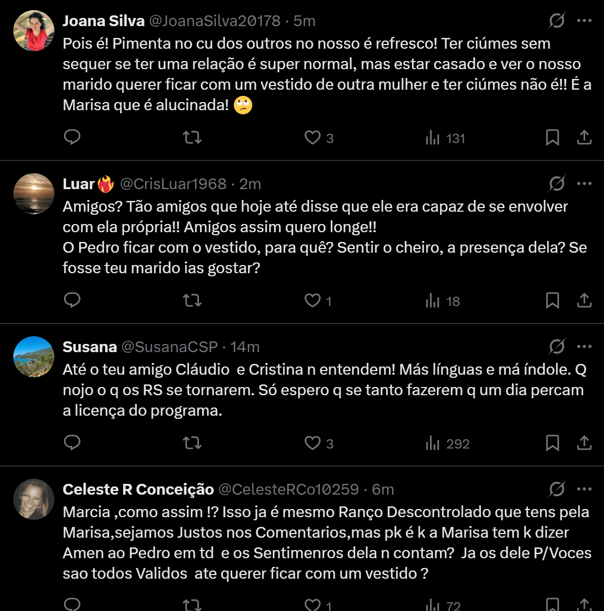 Márcia é acusada de "ranço descontrolado" sobre Marisa relativamente a Pedro Jorge