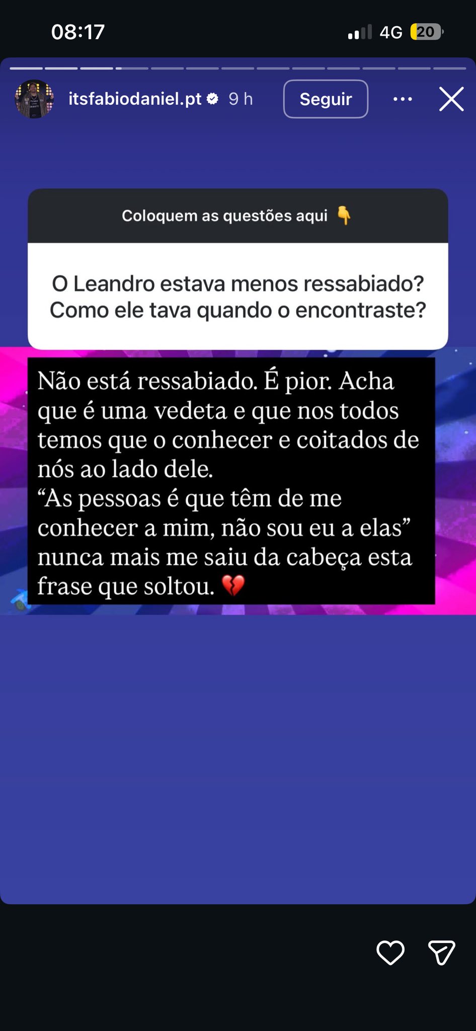 Fábio Daniel aponta o dedo à "arrogância" de Leandro: "Acha que é uma vedeta"