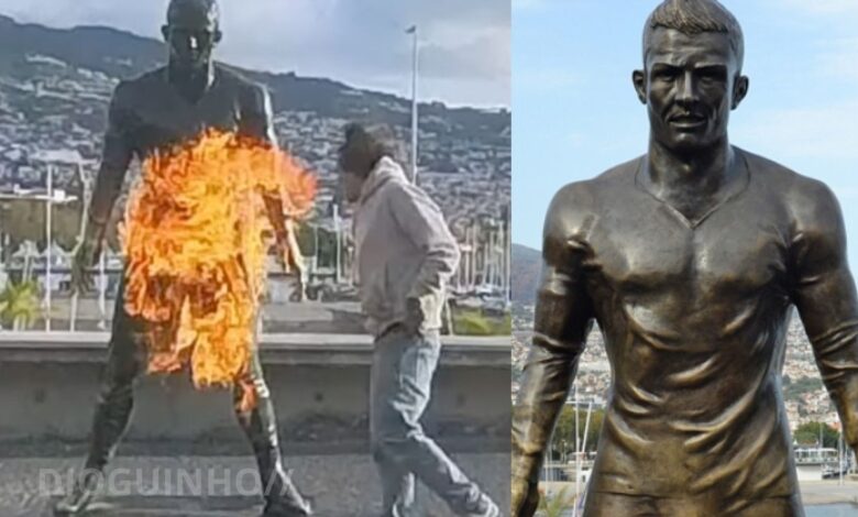 Homem incendeia estátua de Ronaldo e choca Adriano Silva Martins: "Achei que era uma performance"