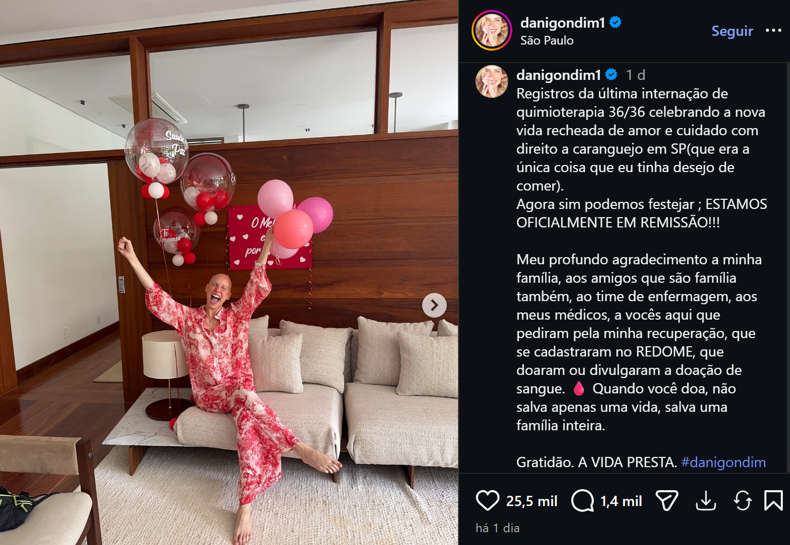 Dani Gondim vence batalha contra o cancro e faz partilha emocionante