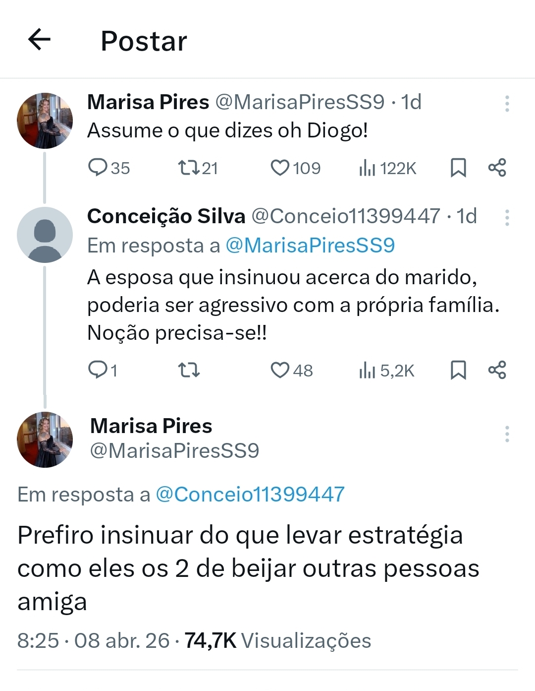 Marisa justifica insinuação criminosa sobre o marido como estratégia após comentário polémico sobre Eva