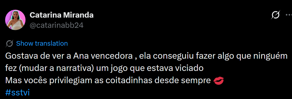 Catarina Miranda 'arrasa' vitória de Eva no SS10: "Vocês privilegiam as coitadinhas"