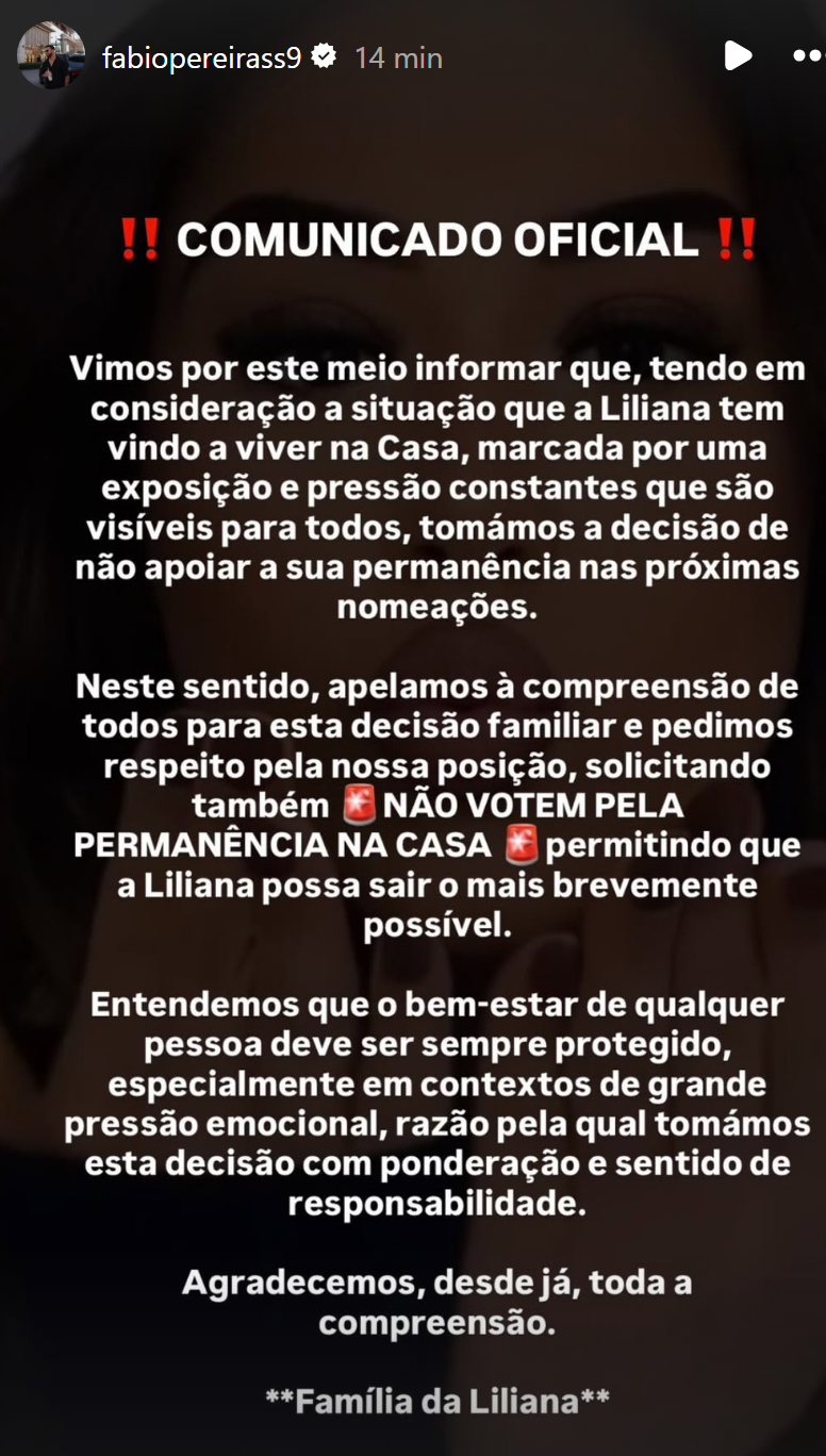 Ponto Final! Namorado de Liliana Oliveira quebra o silêncio e pede saída imediata da concorrente
