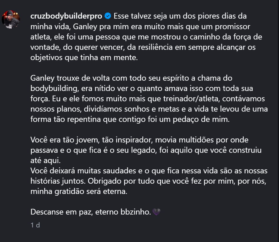 Morte suspeita aos 22 anos: Fisioculturista Gabriel Ganley encontrado sem vida em casa