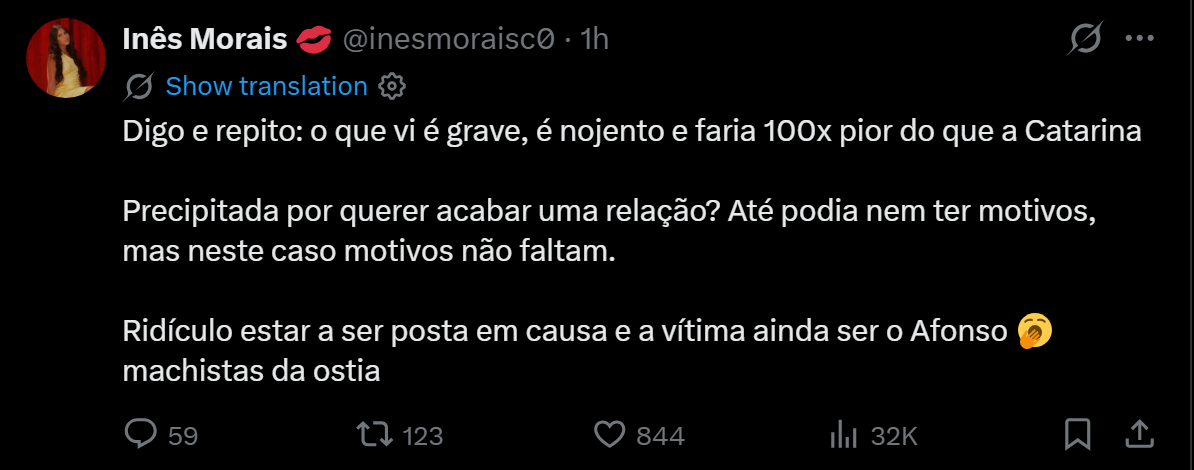 Inês Morais revoltada com polémica: "O que vi é grave, é nojento e faria 100 vezes pior"