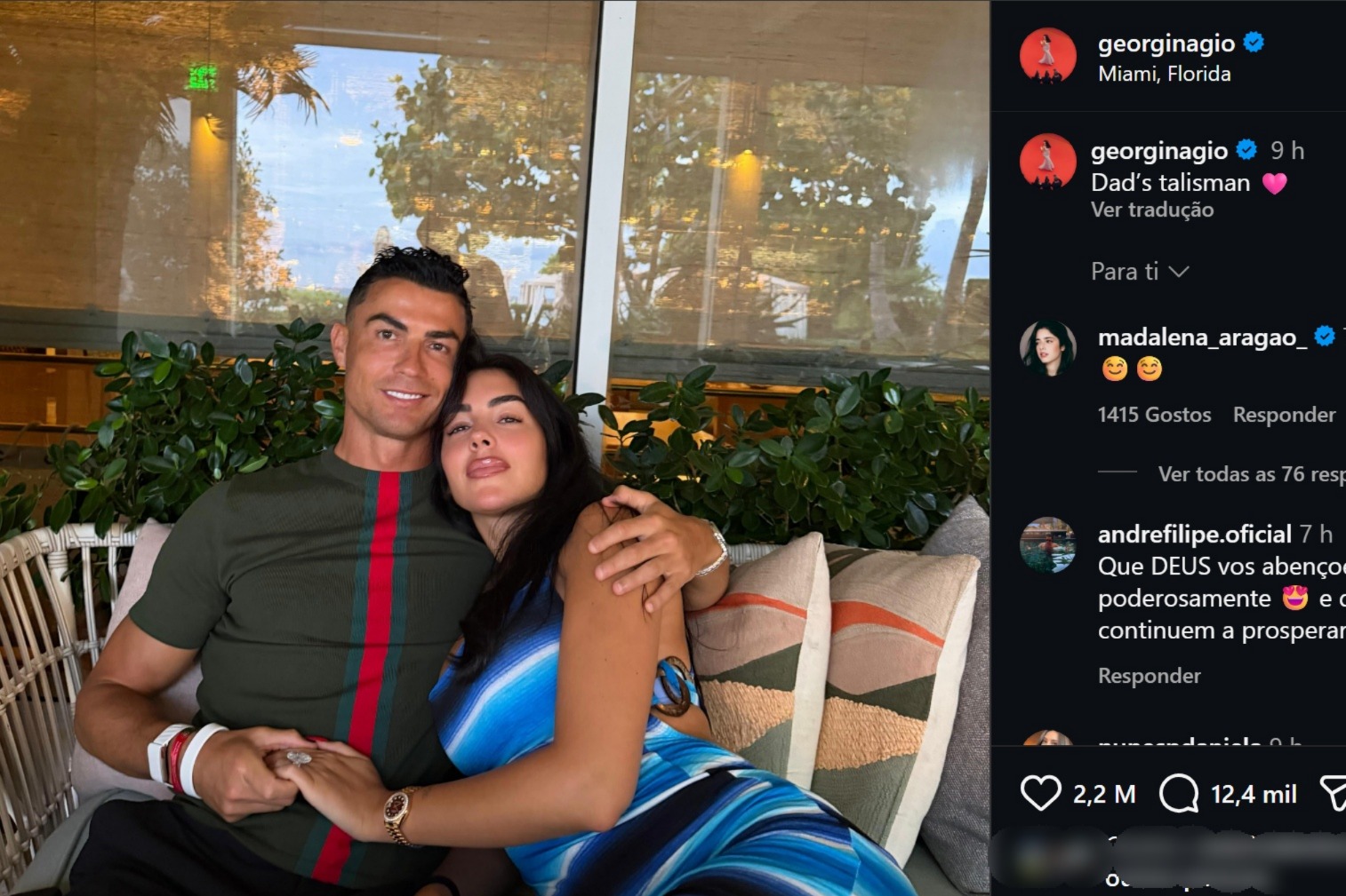 Madalena Aragão surpreende com comentário na publicação de Cristiano Ronaldo e Georgina Rodríguez