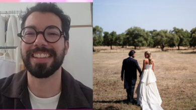 Estilista de Júlia Palha revela detalhes do vestido de noiva no V+ Fama