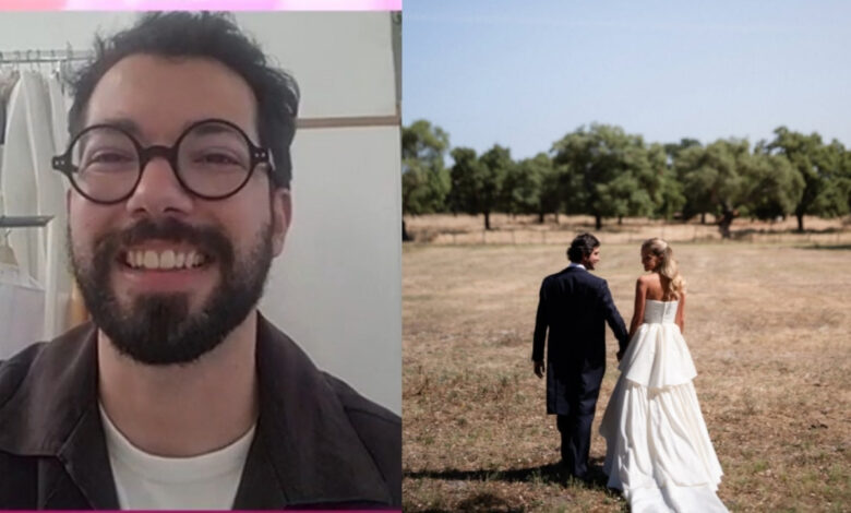 Estilista de Júlia Palha revela detalhes do vestido de noiva no V+ Fama