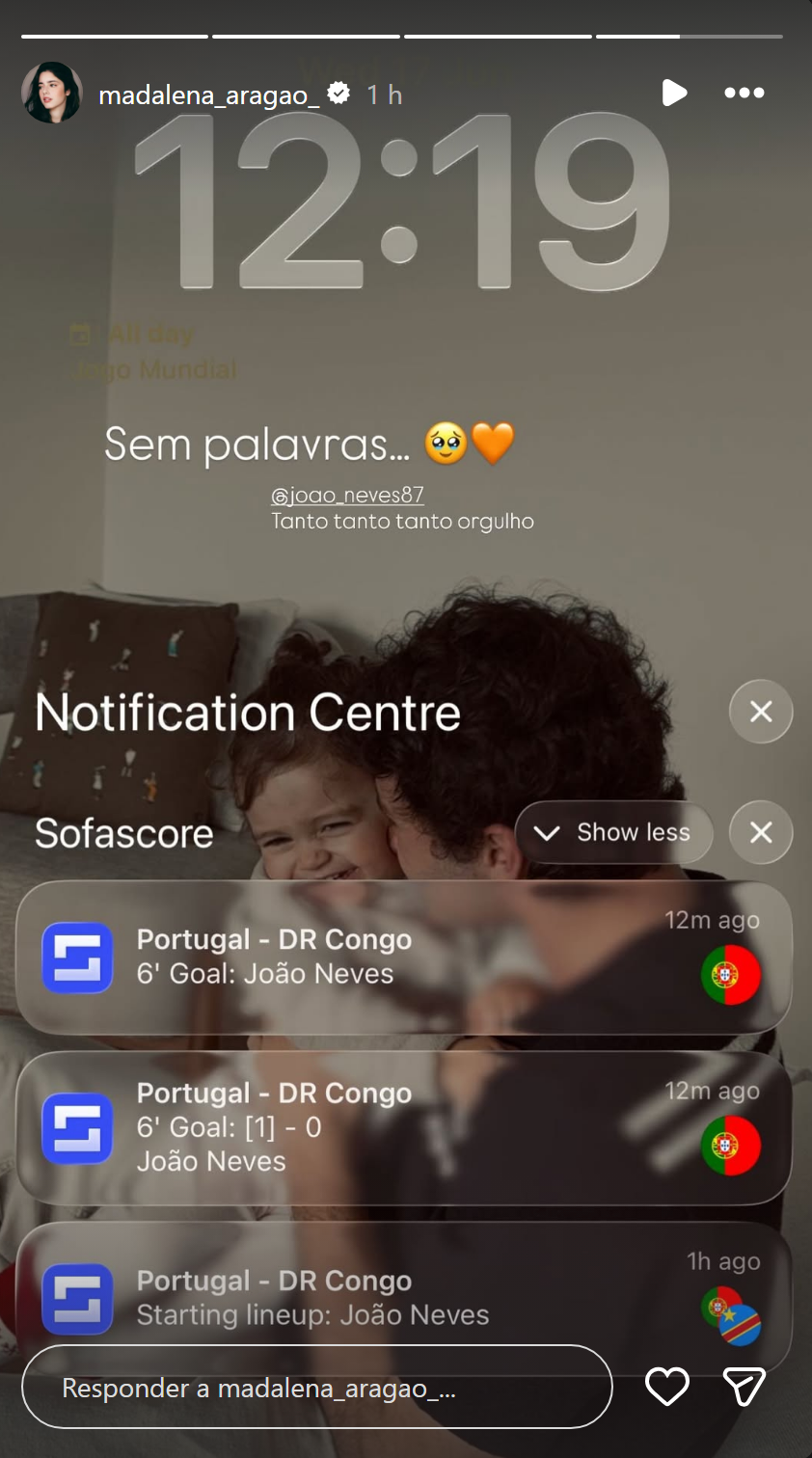Madalena Aragão mostra reação ao primeiro golo de João Neves pela Seleção no Mundial 2026