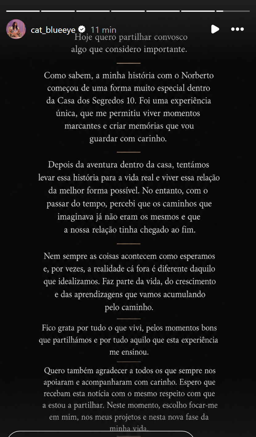 Chegou ao fim a relação de Catarina Quintas e Norberto: "Os caminhos já não eram os mesmos"