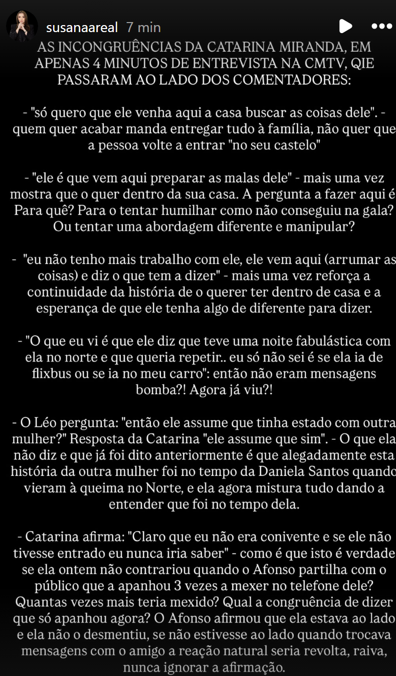 Susana Areal expõe "incongruências" de Catarina Miranda na CMTV: "Mistura tudo"