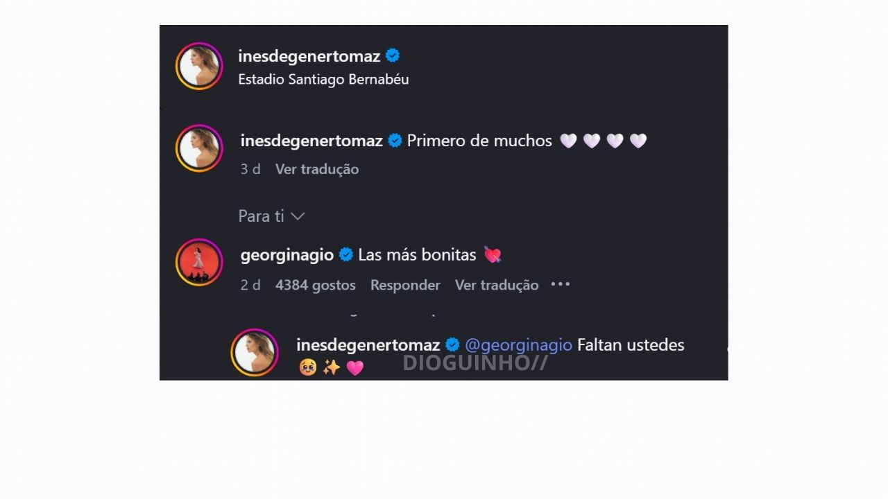Georgina Rodríguez deixa mensagem a Inês Degener Tomaz após visita ao estádio do Real Madrid