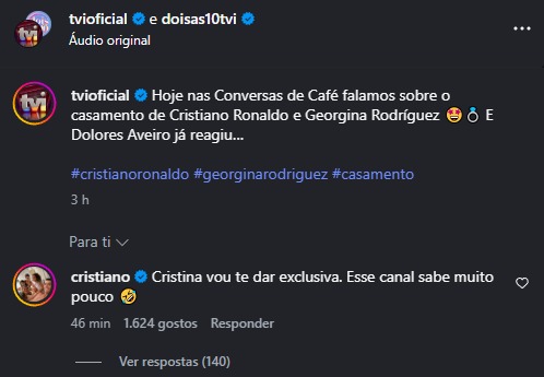 UPS! Cristiano Ronaldo não se cala após «Dois às 10» e deixa recado a Cristina Ferreira!