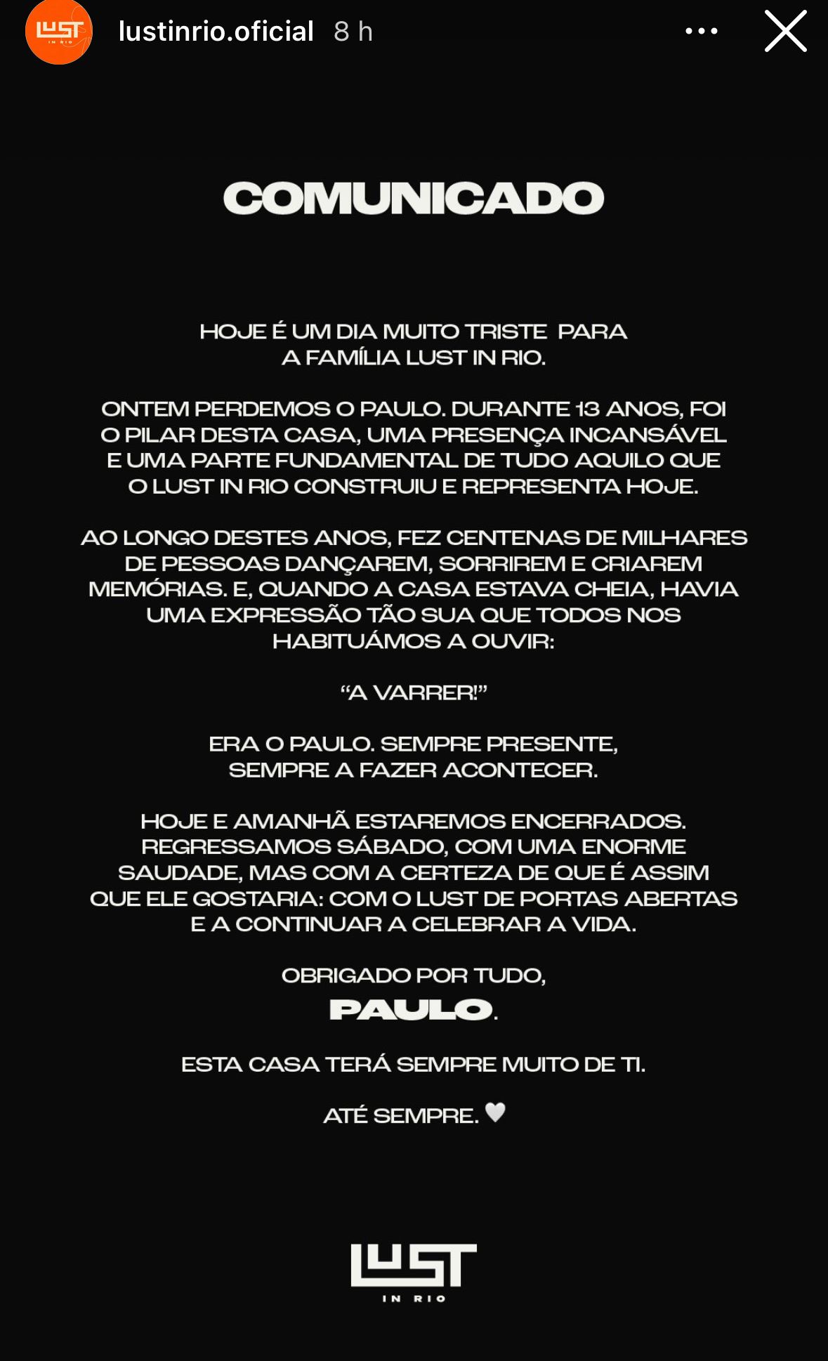 Tragédia na noite lisboeta: A carta de despedida do Sócio do Lust in Rio encontrado morto em casa