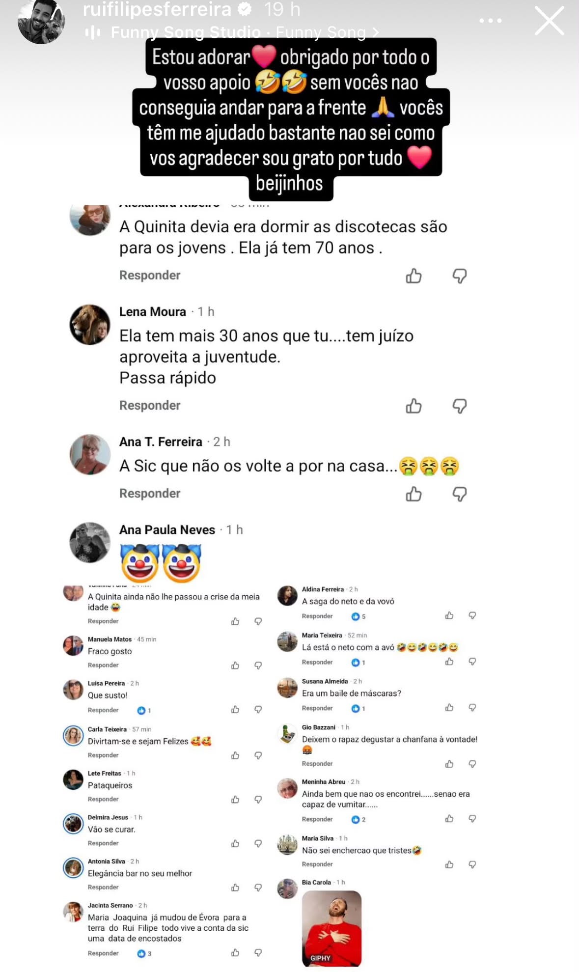 Após rumores de romance com Quinita, Rui Filipe expõe mensagens de ódio e deixa aviso