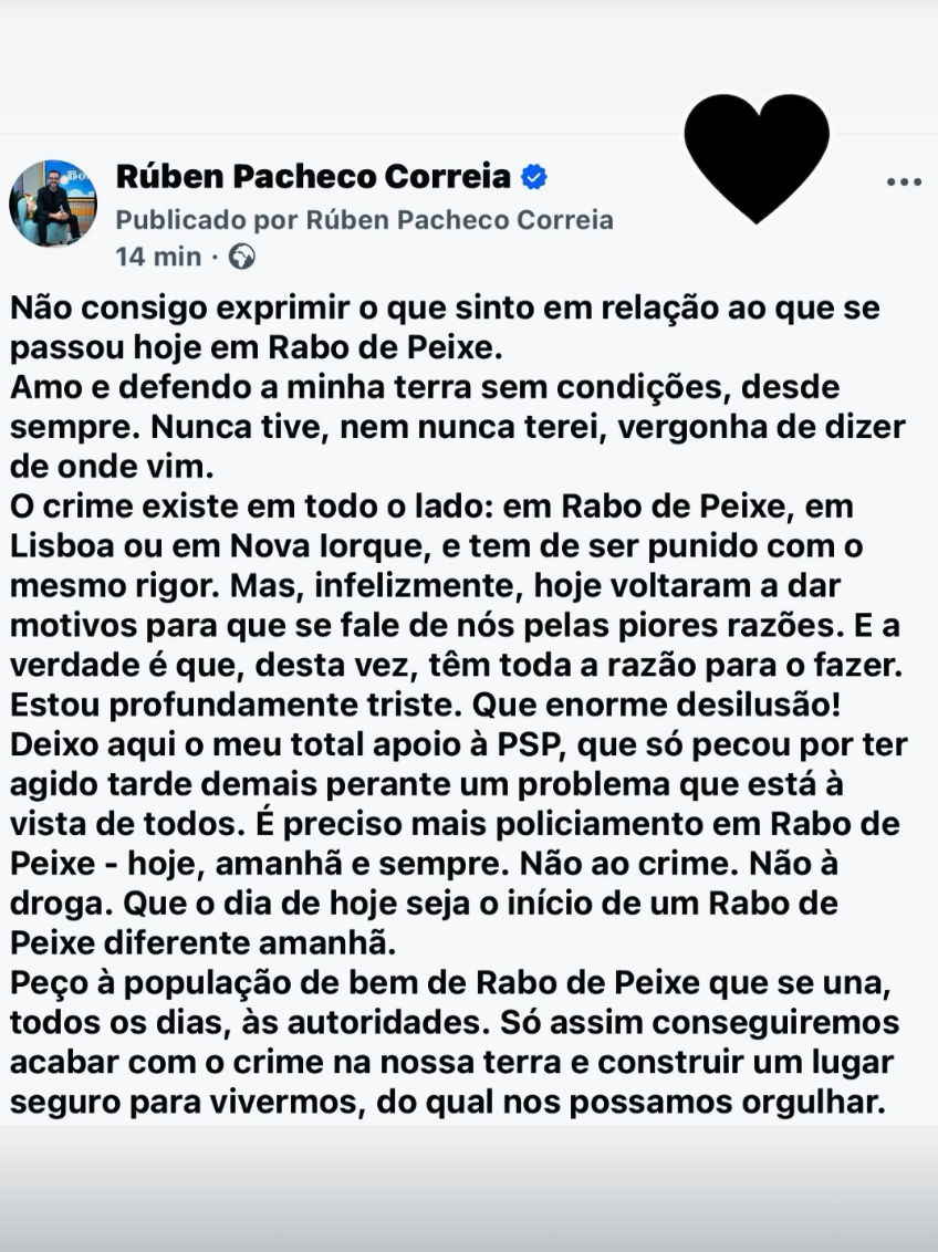 Rúben Pacheco Correia manifesta revolta após ataques à PSP em Rabo de Peixe