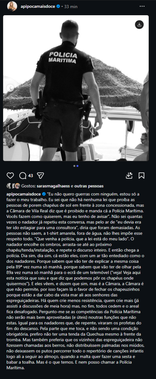 Ana Garcia Martins relata confusões na praia e aponta críticas ao comportamento dos banhistas