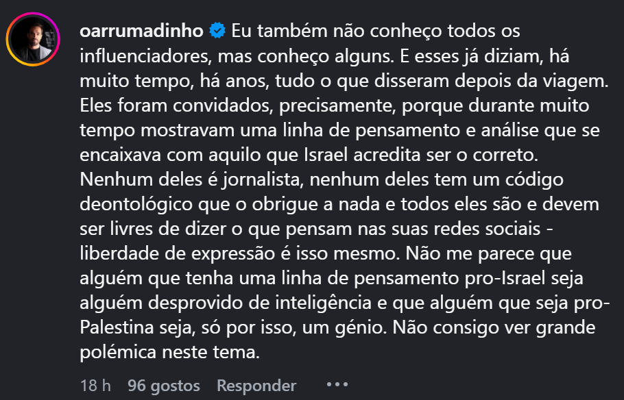 Tânia Laranja e 'O Arrumadinho' em lados opostos sobre a polémica viagem a Israel