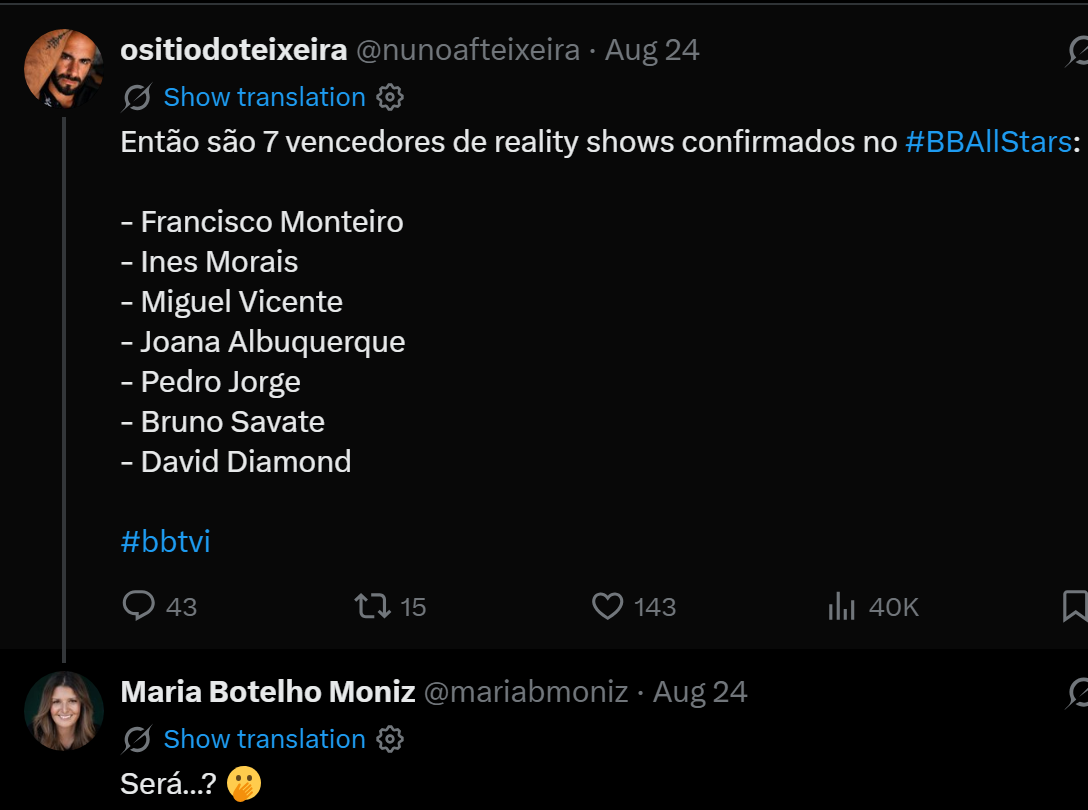 Ex-casais no «Big Brother All Stars»: Maria Botelho Moniz deixa uma pista ao público