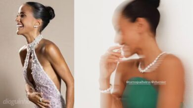 Carolina Patrocínio deslumbra com vestido de 350 horas de trabalho e 25 mil aplicações nos 'Globos de Ouro'