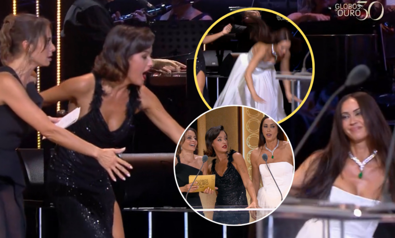 XXX Gala dos Globos de Ouro: Débora Monteiro sofre queda nos Globos de Ouro e reage com humor