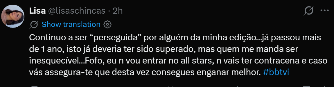 Lisa Schincariol expõe 'perseguição' de ex-colega do «Big Brother»