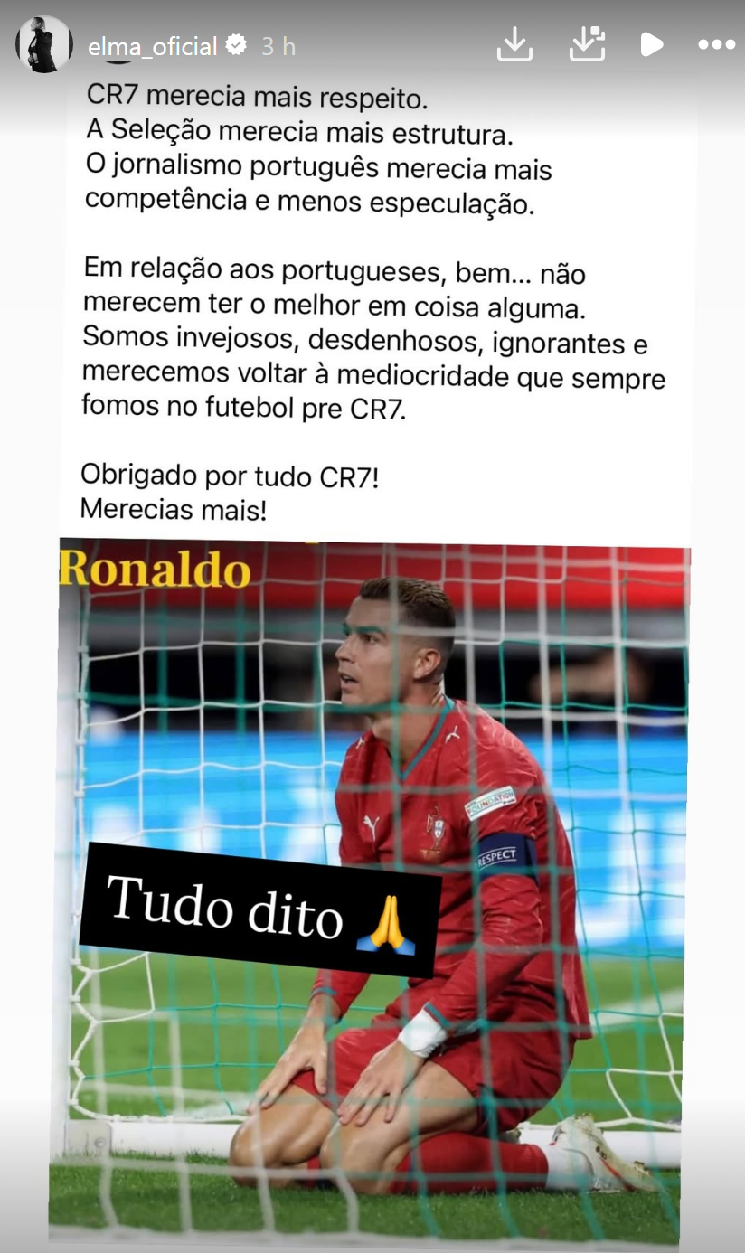 O furacão Elma Aveiro: Mensagem demolidora acusa Portugal de falta de respeito após rutura de CR7