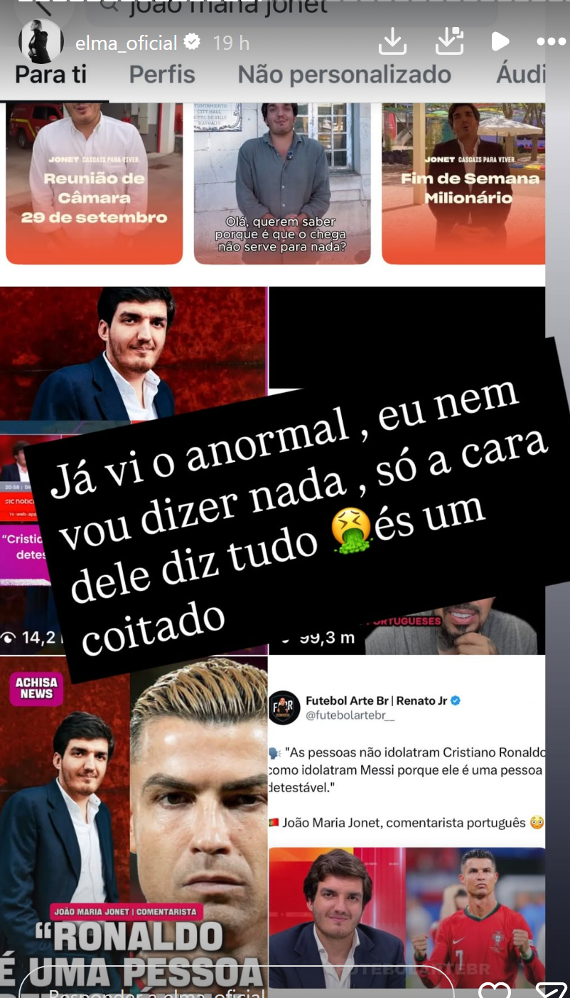 "Pessoa detestável": João Maria Jonet arrasa Cristiano Ronaldo e Elma Aveiro responde com insultos