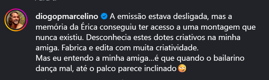 Diogo Marcelino acusa Érica Silva de "fabricar" mentiras sobre madrugadas no 'Big Brother' e leva resposta