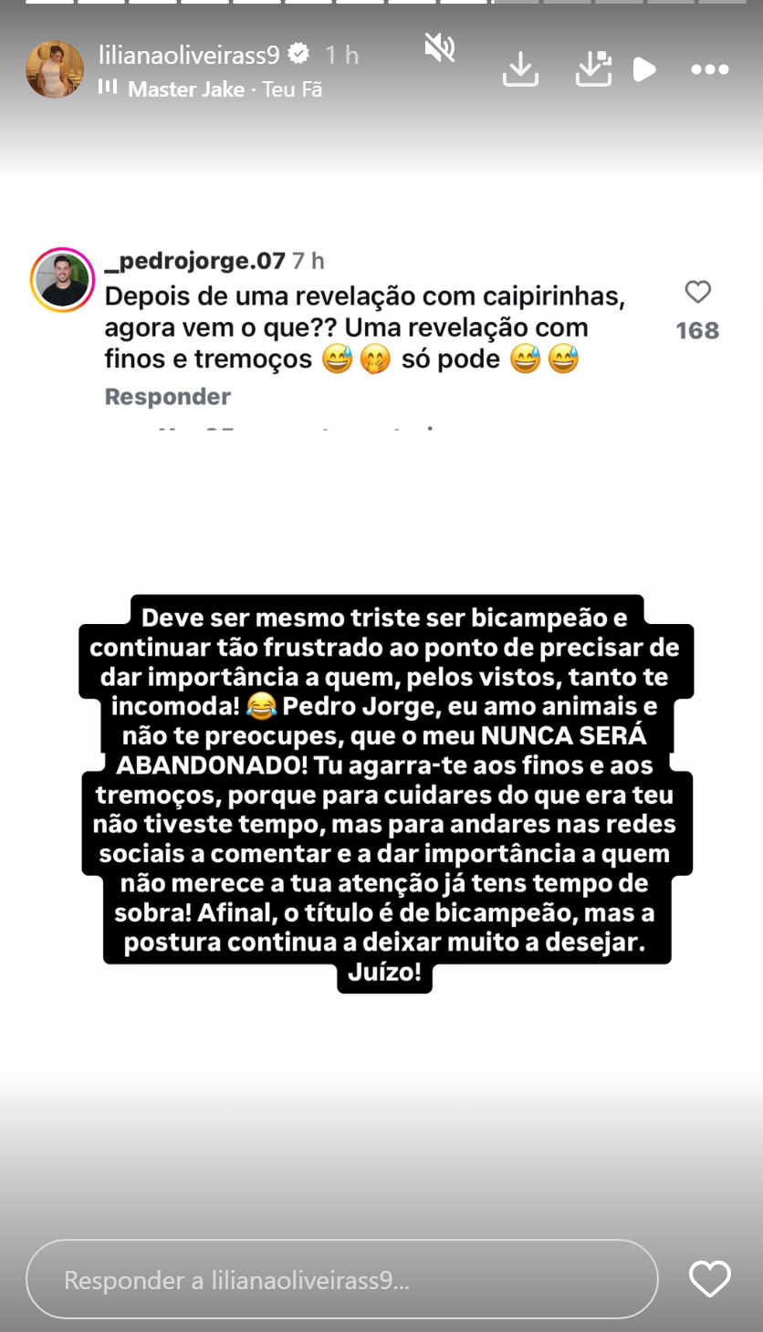 Após 'enganarem' com possível gravidez, Pedro Jorge ironizou e levou resposta com 'abandono animal' de Liliana Oliveira