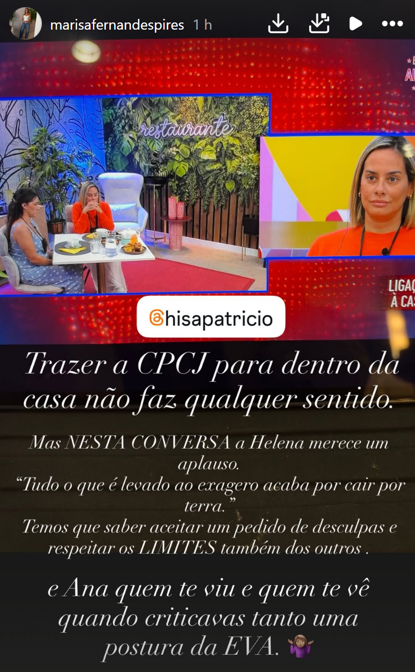"A Helena merece um aplauso": Marisa Pires reage ao frente a frente no «Big Brother» e critica Ana Sousa